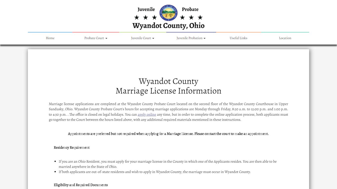 Wyandot Probate Court - Marriage Application